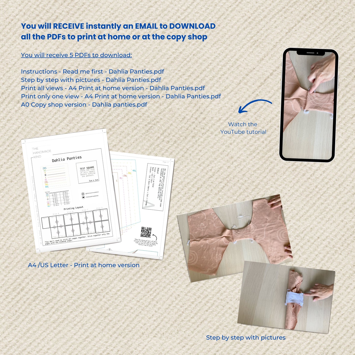 Dahlia panties PDF sewing pattern -  Instant Download