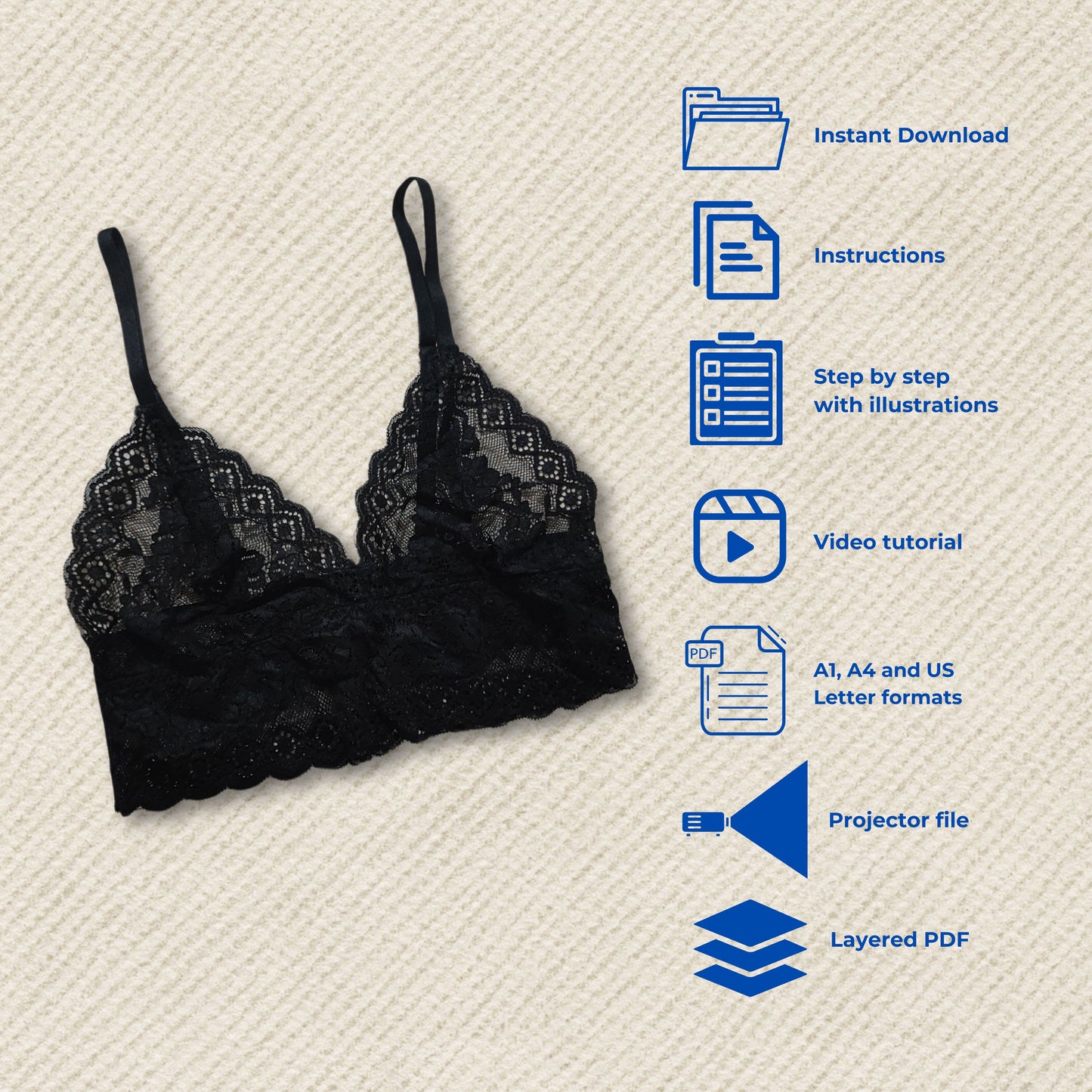 Lily Bralette PDF sewing pattern -  Instant Download