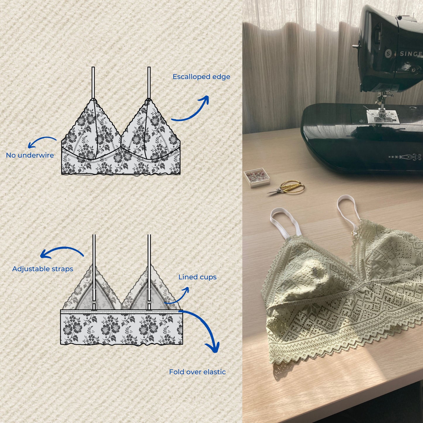 Lily Bralette PDF sewing pattern -  Instant Download